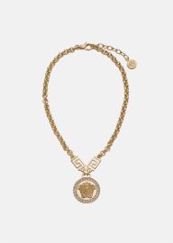 Versace Womens Crystal La Medusa Greca Necklace in WhiteGold Versace US at Versace